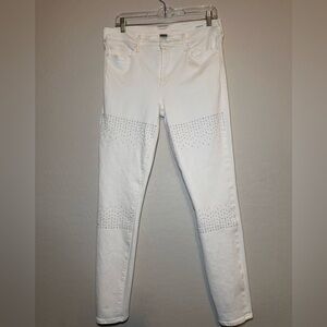 True Religion White Halle Mid Rise Super Skinny Swarovski Crystals size 32
